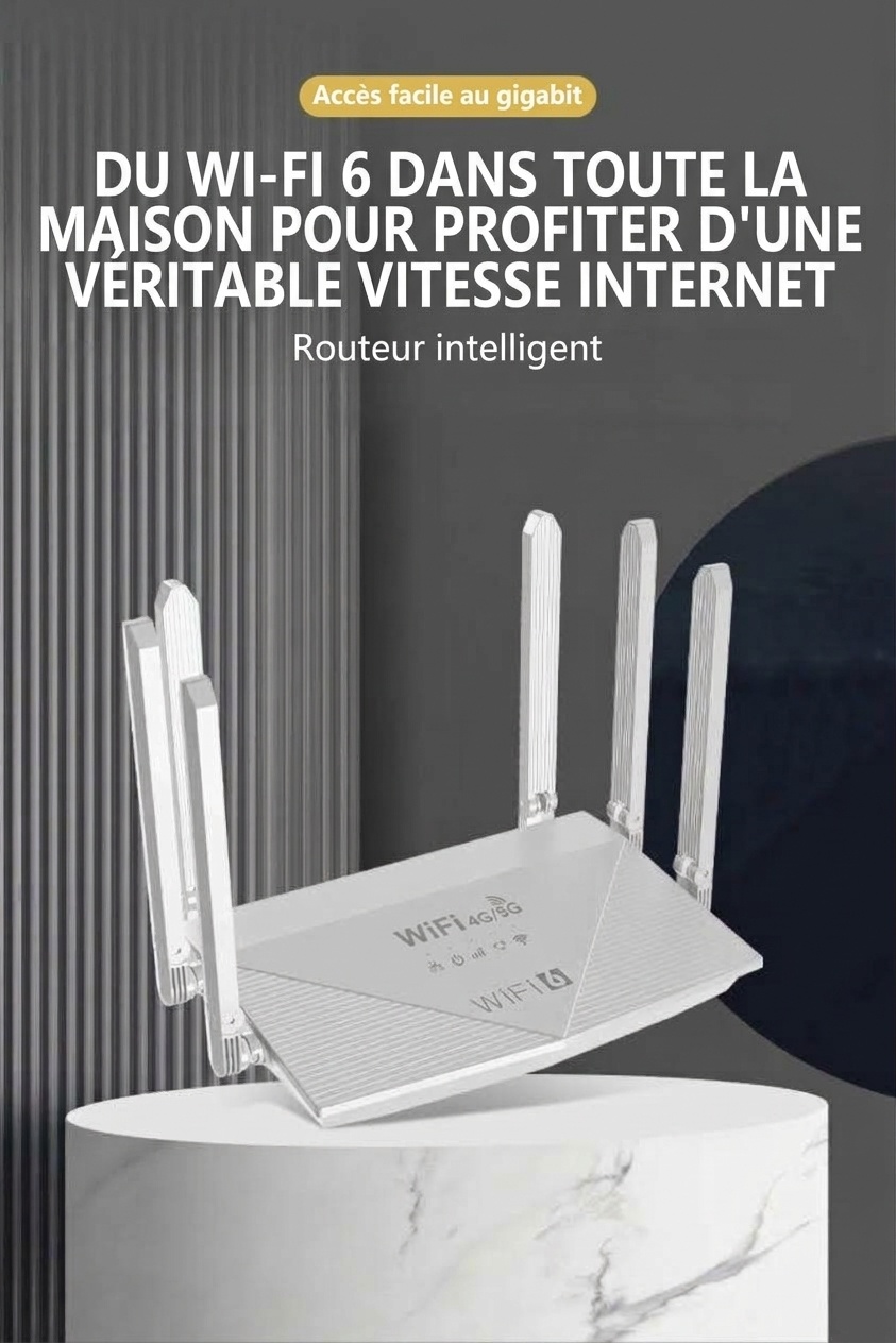 Routeur sans fil WR900-E 4G LTE WiFi 6 avec batterie de 5000 mAh, 4 antennes à gain élevé, sécurité WPA3, prend en charge jusqu'à 64 appareils