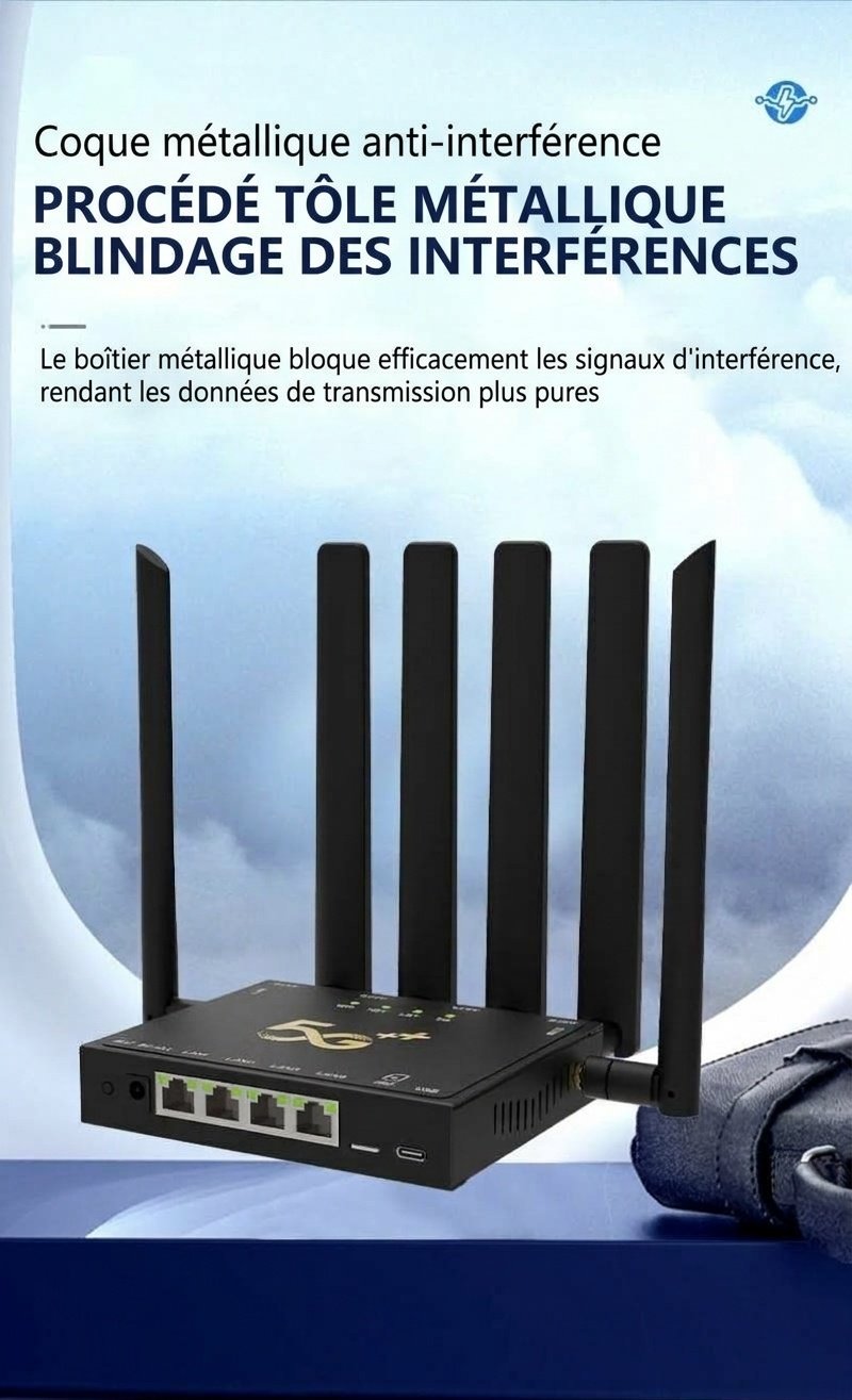 Routeur passerelle sans fil WiFi 6 5G DNXT NR800, chipset Qualcomm SDX55, double bande 2,4 GHz/5,8 GHz avec 6 antennes, boîtier métallique robuste et emplacement pour carte SIM