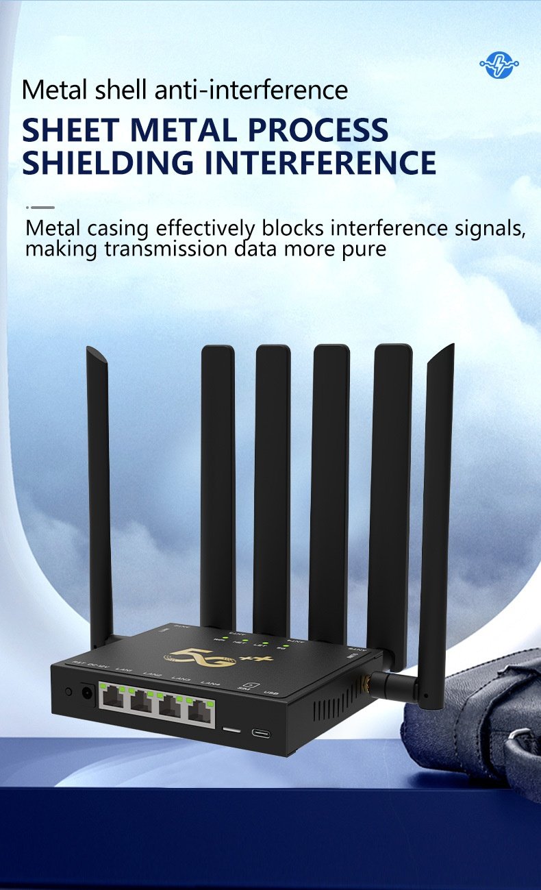 DNXT NR800 5G WiFi 6 Wireless Gateway Router, Qualcomm SDX55 Chipset, Dual-Band 2.4G/5.8G with 6 Antennas, Rugged Metal Housing & SIM Slot