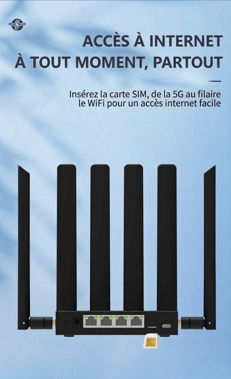 Routeur passerelle sans fil WiFi 6 5G DNXT NR800, chipset Qualcomm SDX55, double bande 2,4 GHz/5,8 GHz avec 6 antennes, boîtier métallique robuste et emplacement pour carte SIM