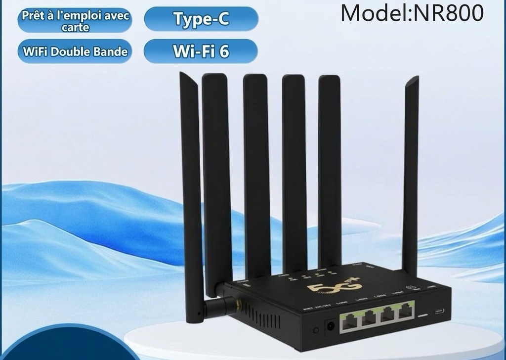 Routeur passerelle sans fil WiFi 6 5G DNXT NR800, chipset Qualcomm SDX55, double bande 2,4 GHz/5,8 GHz avec 6 antennes, boîtier métallique robuste et emplacement pour carte SIM