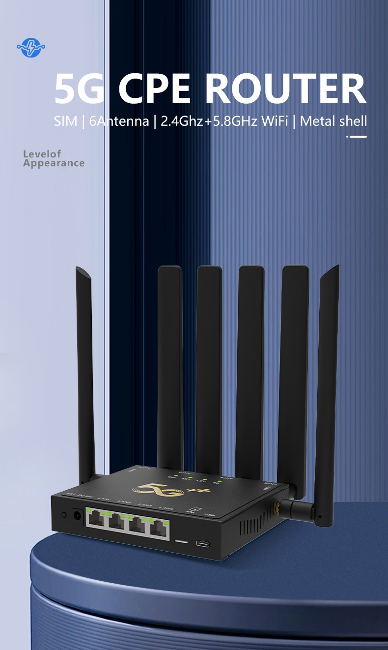 DNXT NR800 5G WiFi 6 Wireless Gateway Router, Qualcomm SDX55 Chipset, Dual-Band 2.4G/5.8G with 6 Antennas, Rugged Metal Housing & SIM Slot