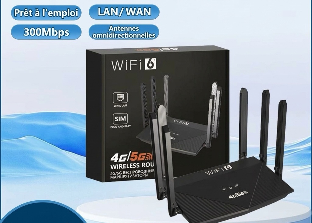 Routeur sans fil WR910-E 4G LTE WiFi 6 Gigabit, antennes double bande à gain élevé, sécurité WPA3, emplacement pour carte SIM, prend en charge jusqu'à 64 appareils