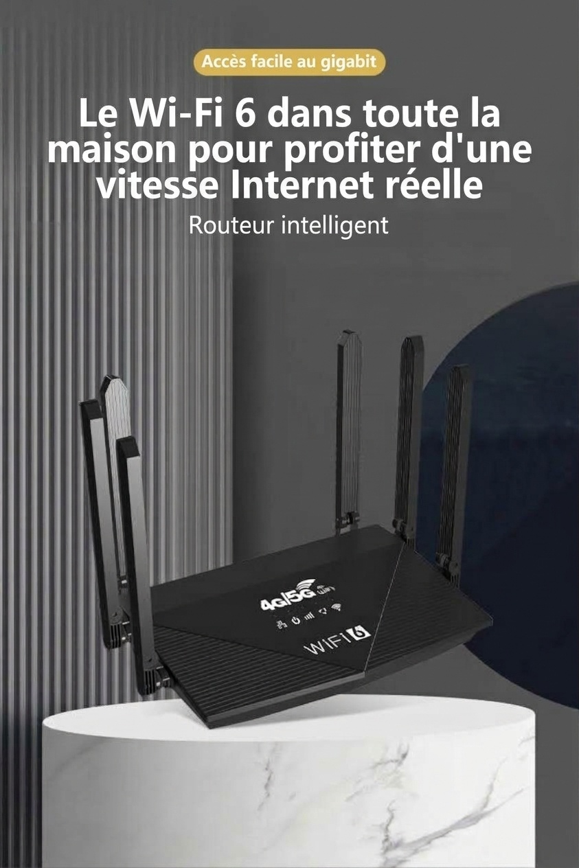 Routeur sans fil WR910-E 4G LTE WiFi 6 Gigabit, antennes double bande à gain élevé, sécurité WPA3, emplacement pour carte SIM, prend en charge jusqu'à 64 appareils