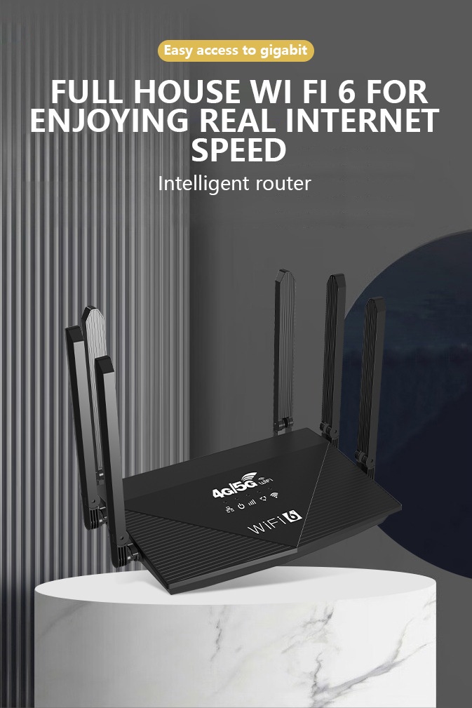 WR910-E 4G LTE WiFi 6 Gigabit Wireless Router, Dual-Band High-Gain Antennas, WPA3 Security, SIM Card Slot, Supports up to 64 Devices