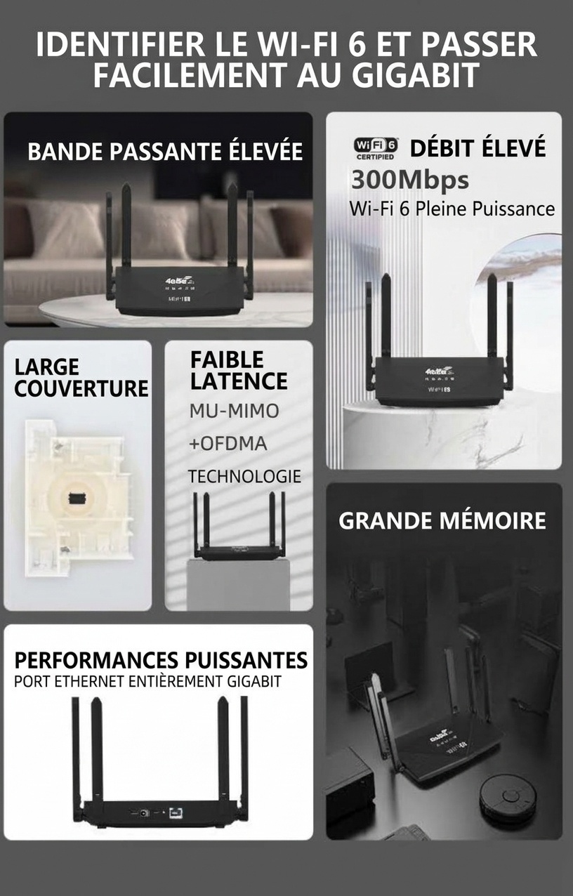 Routeur sans fil WR910-E 4G LTE WiFi 6 Gigabit, antennes double bande à gain élevé, sécurité WPA3, emplacement pour carte SIM, prend en charge jusqu'à 64 appareils