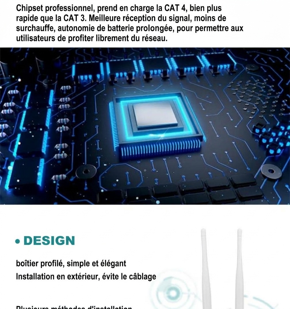 Routeur WiFi 4G LTE extérieur CPE905, boîtier étanche IP66 résistant aux intempéries, deux antennes à gain élevé et emplacement pour carte SIM pour caméras de sécurité et surveillance à distance