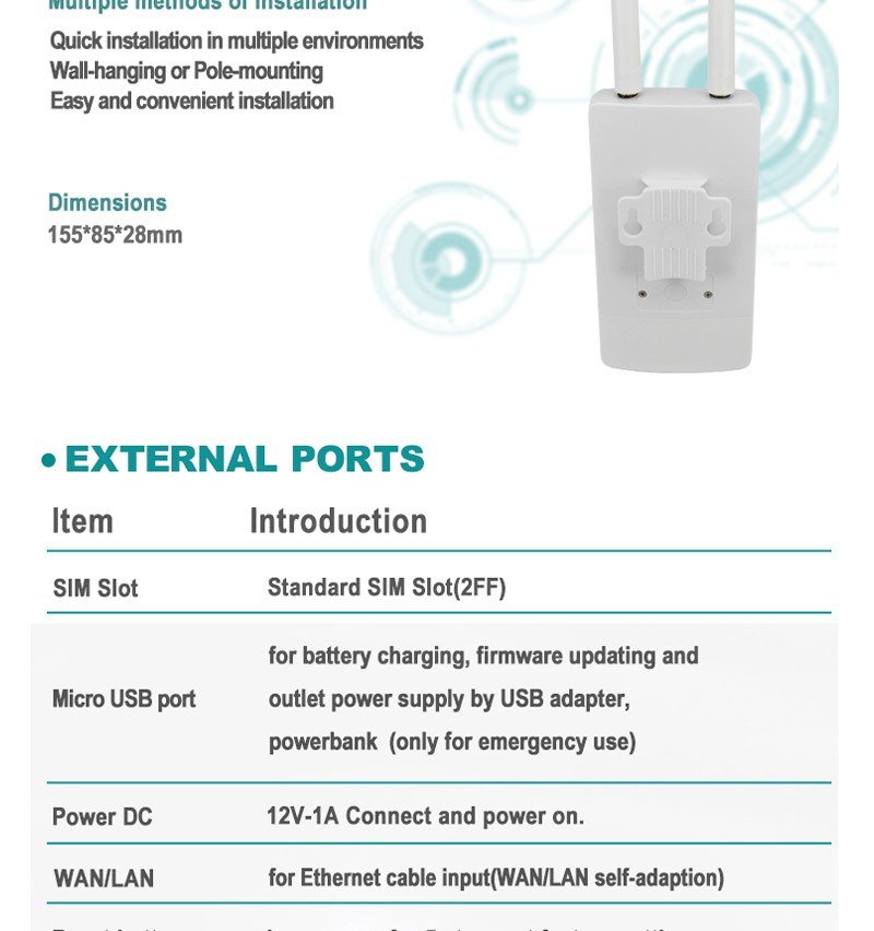 CPE905 Outdoor 4G LTE WiFi Router CPE, IP66 Waterproof Weatherproof Housing, Dual High-Gain Antennas with SIM Card Slot for Security Cameras & Remote Monitoring