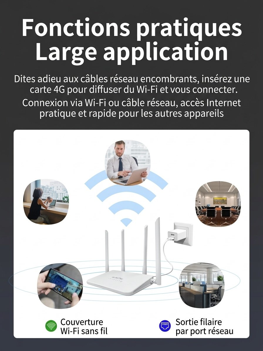 Routeur sans fil WiFi 4G LTE R103, point d'accès Wi-Fi de bureau alimenté par USB-C avec emplacement pour carte SIM, passerelle à large couverture Plug and Play