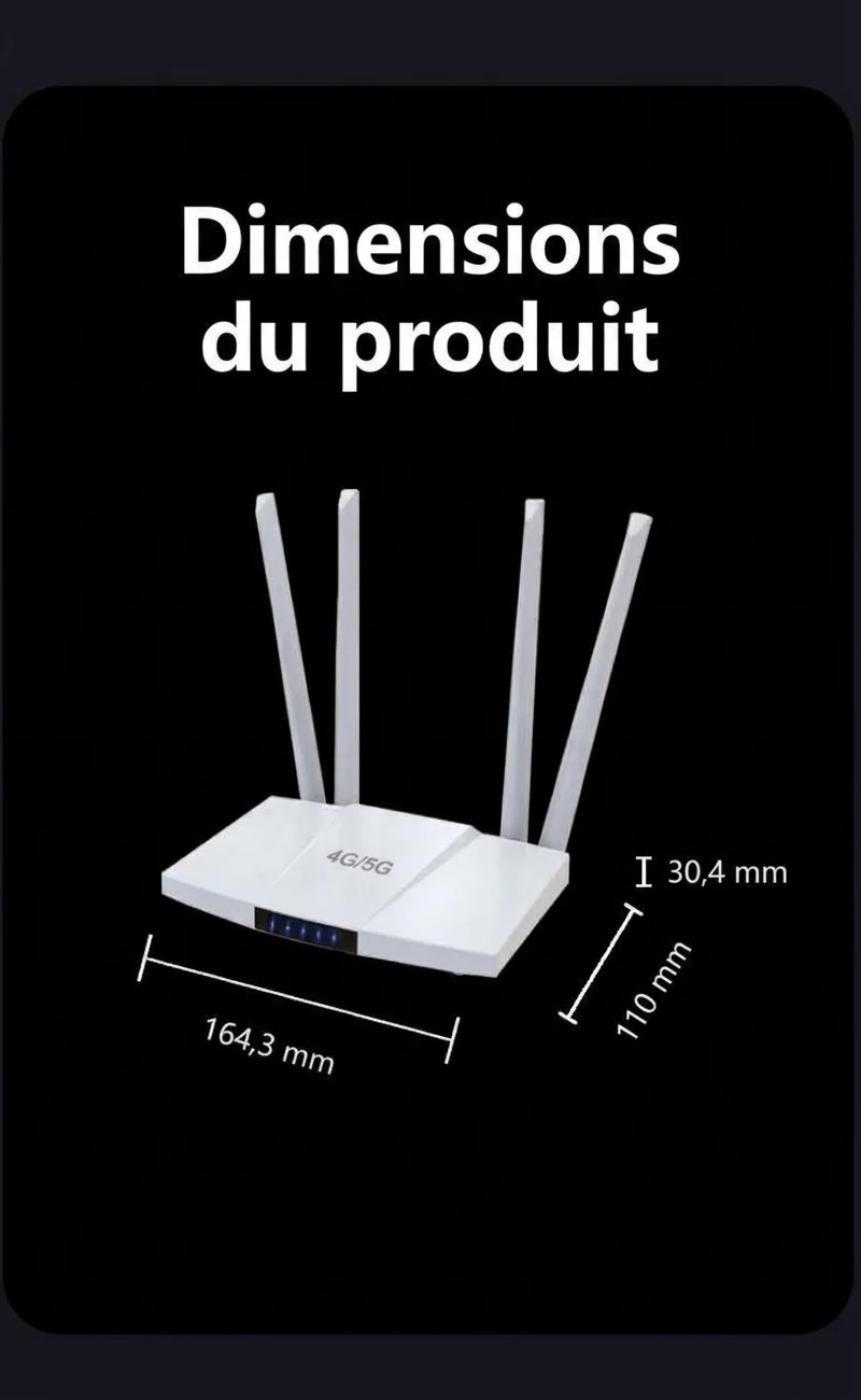 Routeur double fonction MC118-E 4G LTE WiFi 6 avec batterie de 4000 mAh, vitesse de 300 Mbps, antennes externes et emplacement pour carte SIM pour une utilisation portable et sur ordinateur.
