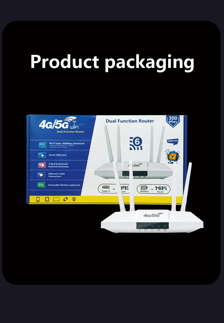 MC118-E 4G LTE WiFi 6 Dual-Function Router with 4000mAh Battery, 300Mbps Speed, External Antennas & SIM Card Slot for Portable and Desktop Use
