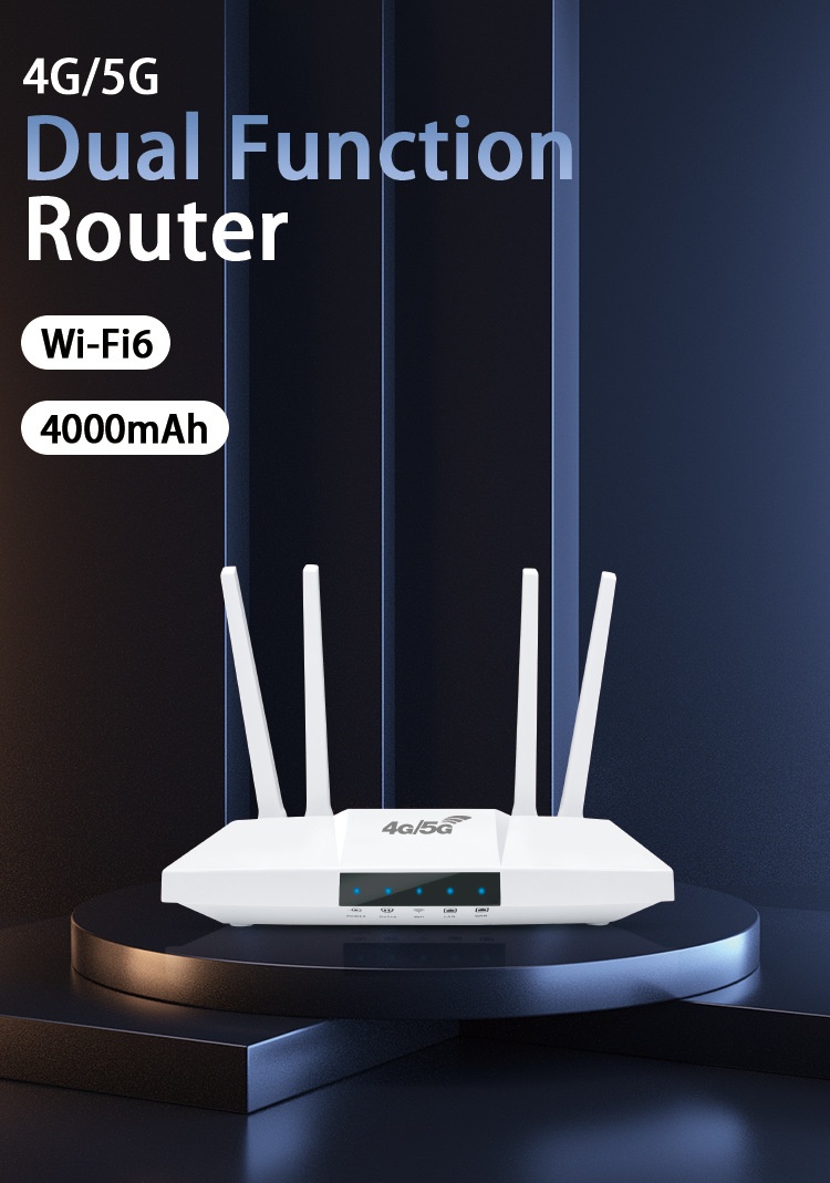 MC118-E 4G LTE WiFi 6 Dual-Function Router with 4000mAh Battery, 300Mbps Speed, External Antennas & SIM Card Slot for Portable and Desktop Use