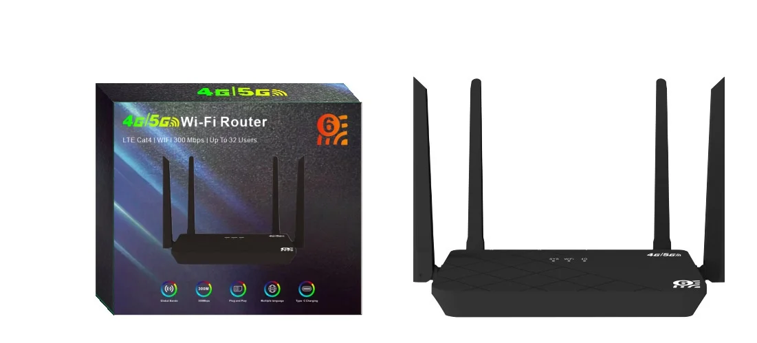 CP108 4G LTE WiFi 6 Router, Cat4 300Mbps Wireless Hotspot CPE, Gigabit Ethernet Ports, Omnidirectional Antennas for up to 32 Users