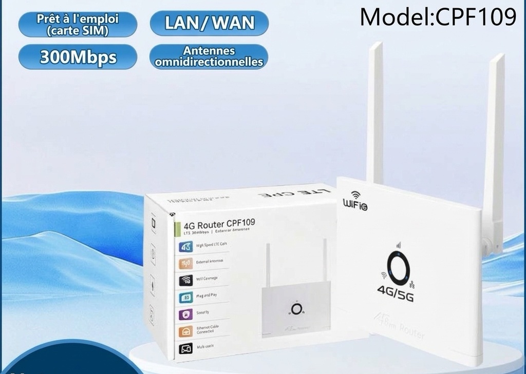 Routeur Wi-Fi sans fil 4G LTE CPF109, point d'accès mobile haut débit 300 Mbps avec antennes externes et emplacement pour carte SIM, prend en charge jusqu'à 16 appareils