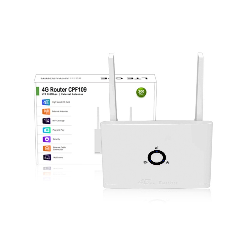 CPF109 4G LTE Wireless WiFi Router, 300Mbps High-Speed Mobile Hotspot with External Antennas & SIM Card Slot, Supports up to 16 Devices