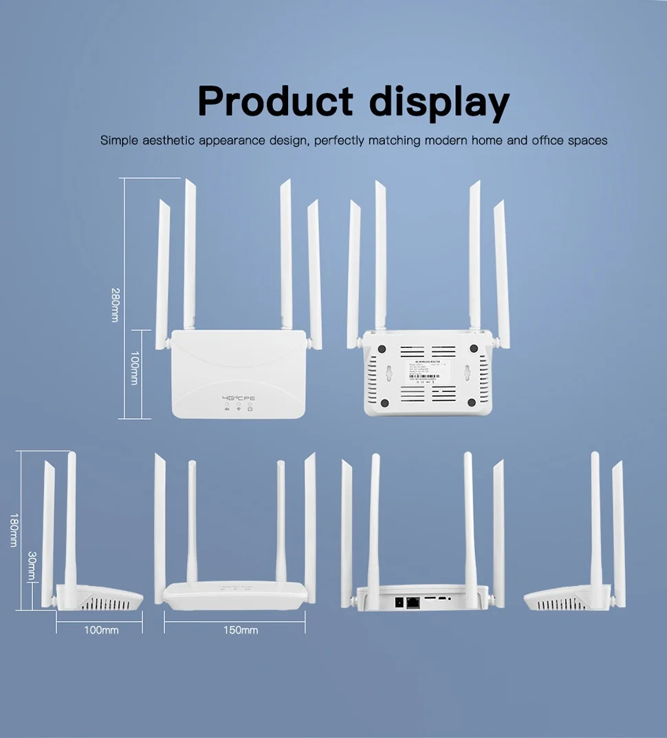 CPF912 4G LTE WiFi Router, Quad-Core 300Mbps Wireless CPE Modem with 4 High-Gain External Antennas, SIM Card Slot & LAN/WAN Ports