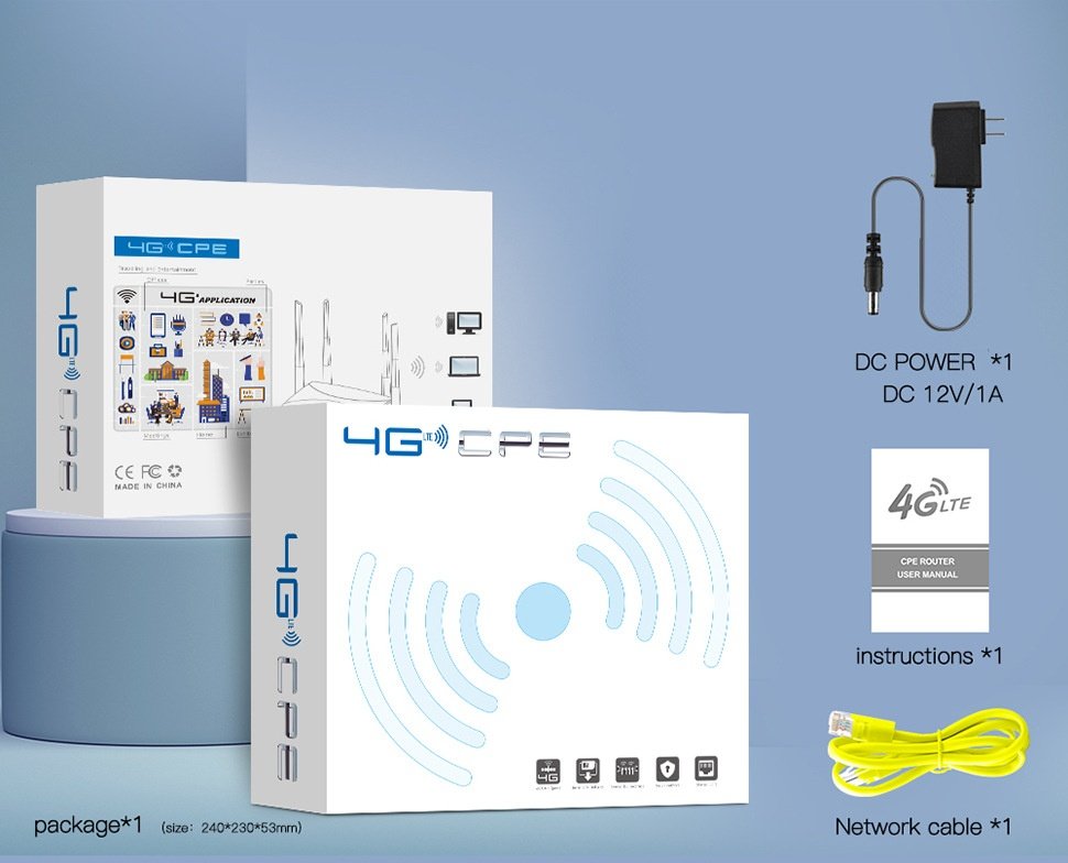 CPF912 4G LTE WiFi Router, Quad-Core 300Mbps Wireless CPE Modem with 4 High-Gain External Antennas, SIM Card Slot & LAN/WAN Ports