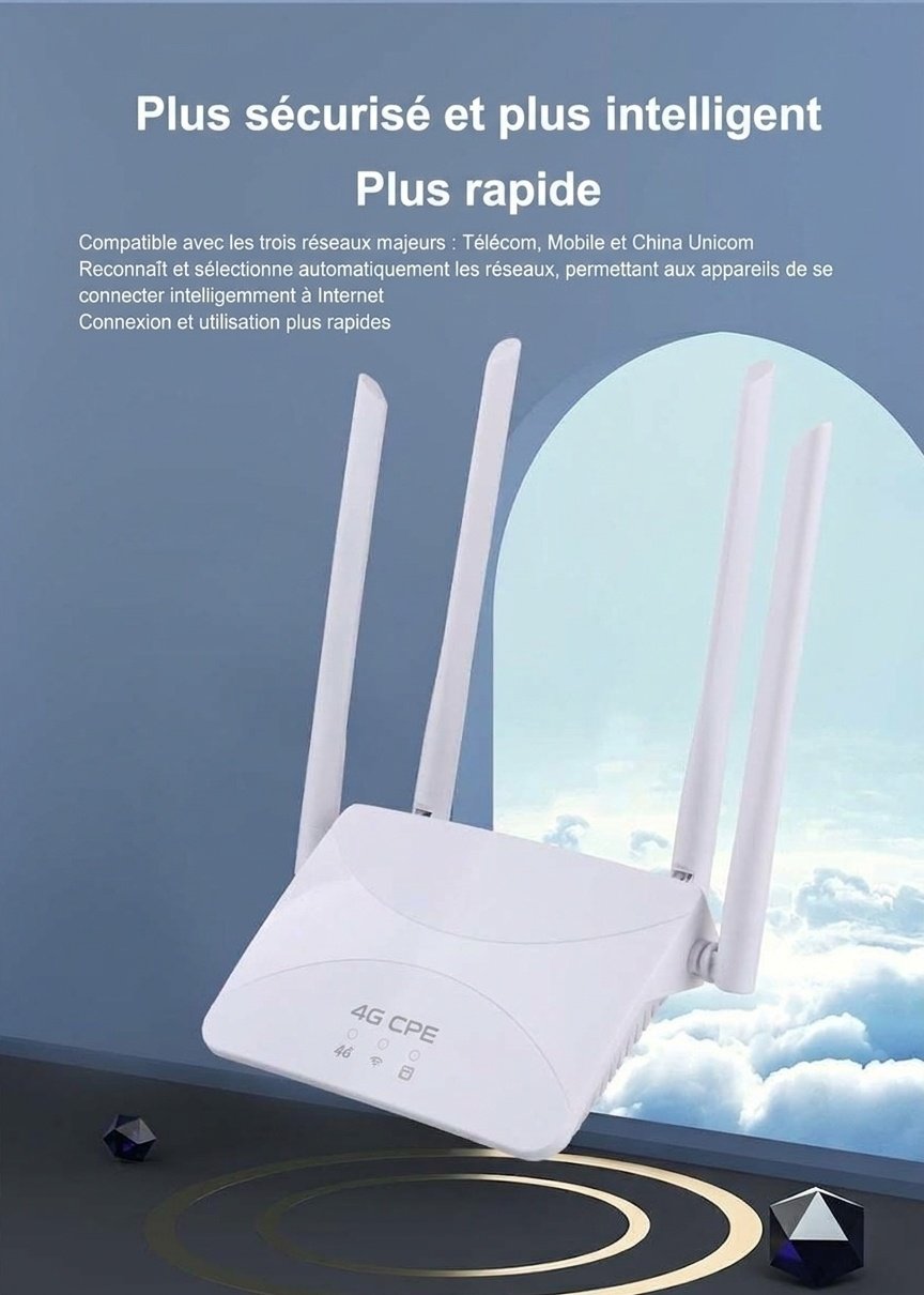 Routeur WiFi 4G LTE CPF912, modem CPE sans fil Quad-Core 300 Mbps avec 4 antennes externes à gain élevé, emplacement pour carte SIM et ports LAN/WAN