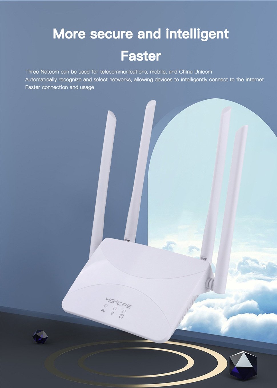 CPF912 4G LTE WiFi Router, Quad-Core 300Mbps Wireless CPE Modem with 4 High-Gain External Antennas, SIM Card Slot & LAN/WAN Ports