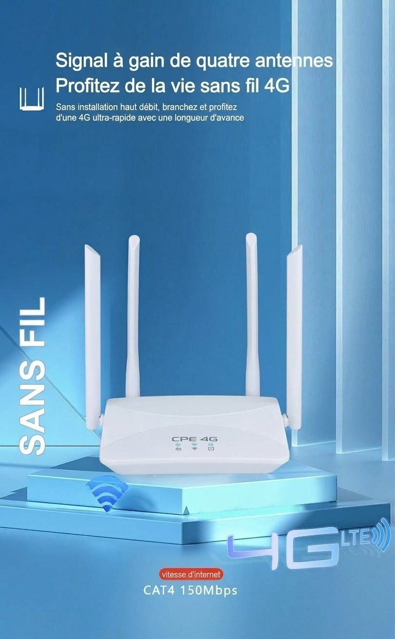 Routeur WiFi 4G LTE CPF912, modem CPE sans fil Quad-Core 300 Mbps avec 4 antennes externes à gain élevé, emplacement pour carte SIM et ports LAN/WAN