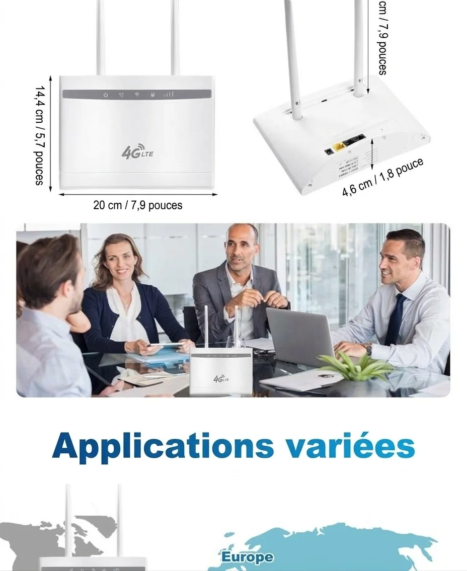 Routeur WiFi sans fil 4G LTE CPF100A+, modem CPE de bureau 300 Mbps avec emplacement pour carte SIM, LAN/WAN multiport, prend en charge jusqu'à 32 utilisateurs