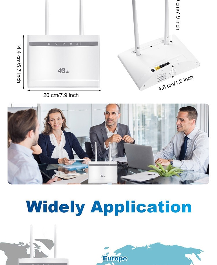 CPF100A+ 4G LTE Wireless WiFi Router, 300Mbps Desktop CPE Modem with SIM Card Slot, Multi-Port LAN/WAN, Supports up to 32 Users