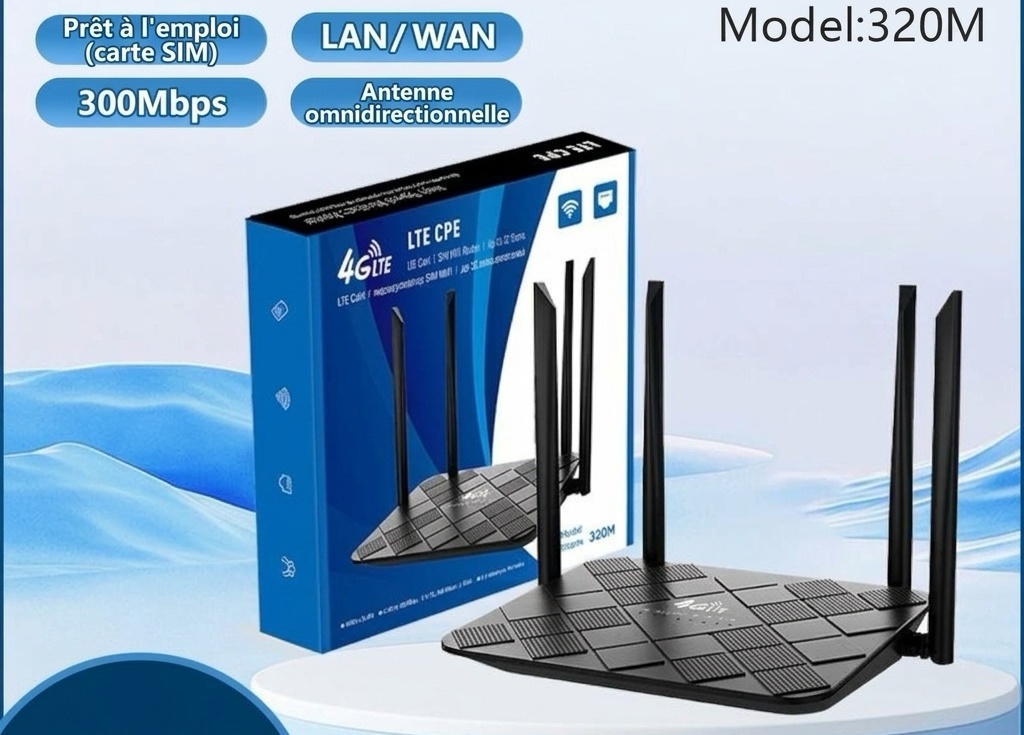 Routeur WiFi sans fil 4G LTE 320M-E, point d'accès de bureau haut débit 300 Mbps avec emplacement pour carte SIM, installation facile (Plug and Play) pour jusqu'à 32 utilisateurs