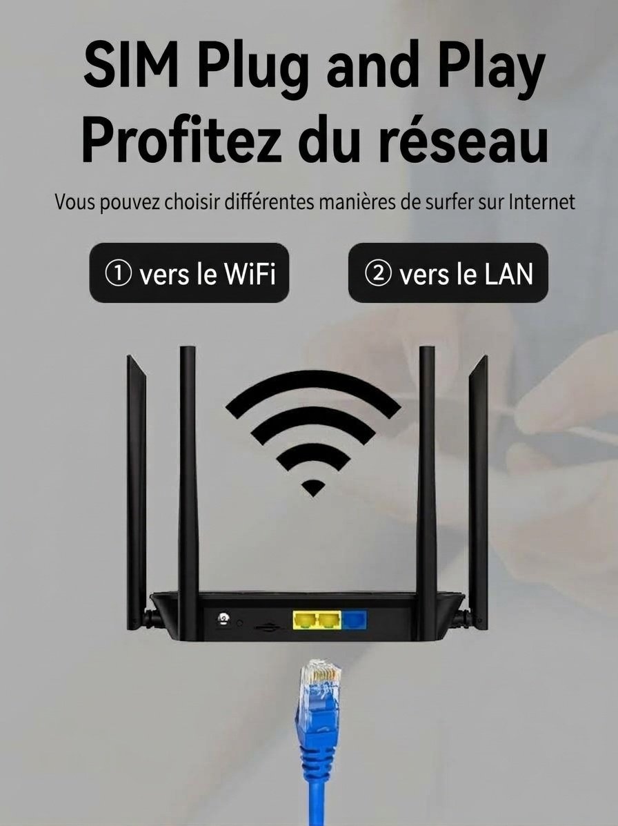 Routeur WiFi sans fil 4G LTE 320M-E, point d'accès de bureau haut débit 300 Mbps avec emplacement pour carte SIM, installation facile (Plug and Play) pour jusqu'à 32 utilisateurs