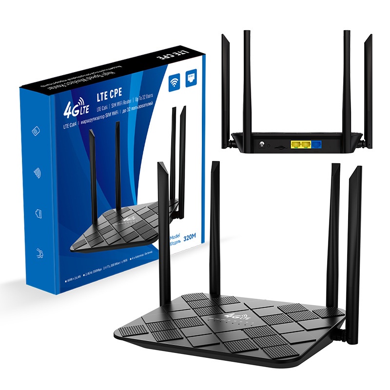320M-E 4G LTE Wireless WiFi Router, 300Mbps High-Speed Desktop Hotspot CPE with SIM Card Slot, Plug and Play for up to 32 Users