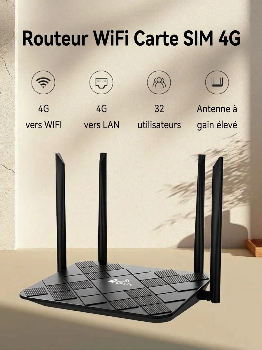Routeur WiFi sans fil 4G LTE 320M-E, point d'accès de bureau haut débit 300 Mbps avec emplacement pour carte SIM, installation facile (Plug and Play) pour jusqu'à 32 utilisateurs