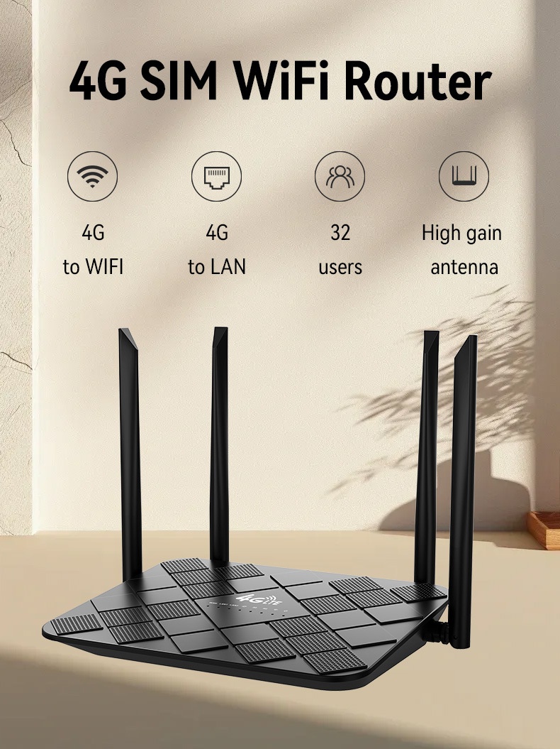 320M-E 4G LTE Wireless WiFi Router, 300Mbps High-Speed Desktop Hotspot CPE with SIM Card Slot, Plug and Play for up to 32 Users