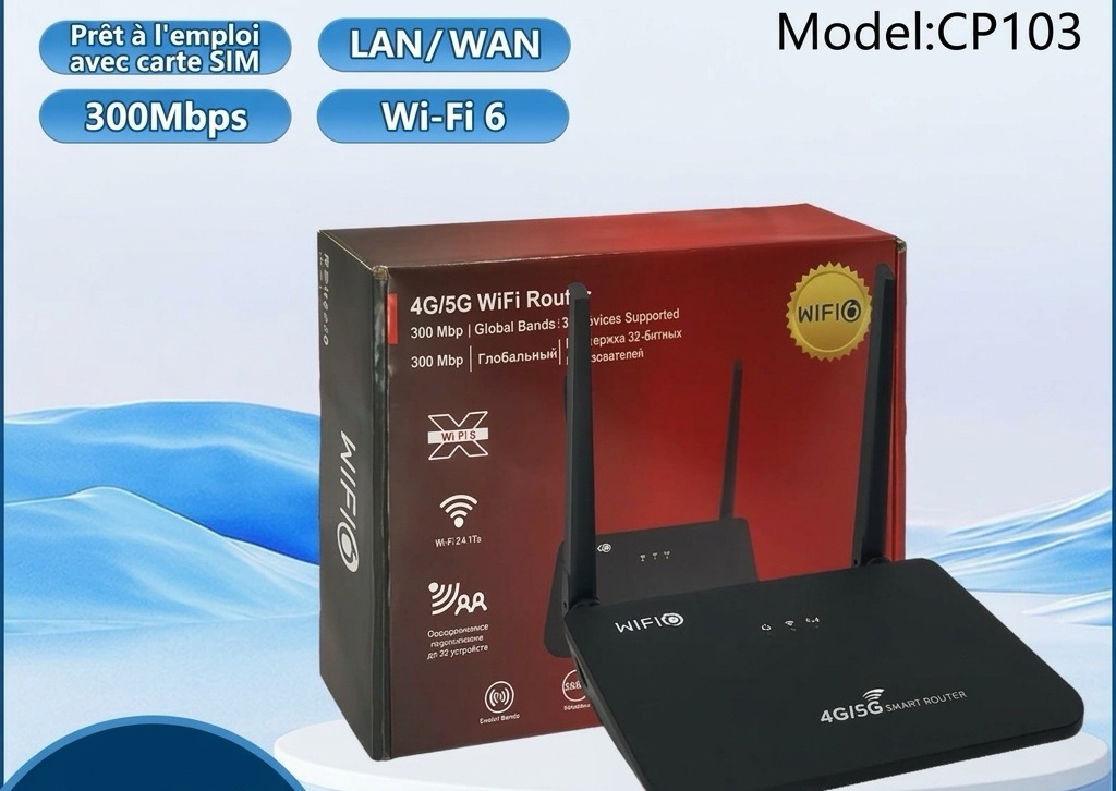 Routeur sans fil intelligent CP103 4G LTE WiFi 6, haut débit 300 Mbps, CPE de bureau compact avec emplacement pour carte SIM, connecte jusqu'à 32 appareils