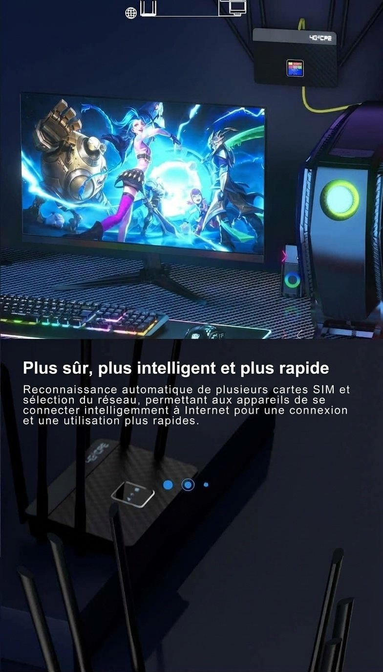 Routeur sans fil 4G LTE CPF914 avec batterie de 5200 mAh, 6 antennes à gain élevé, emplacement pour carte SIM, passerelle CPE portable et de bureau