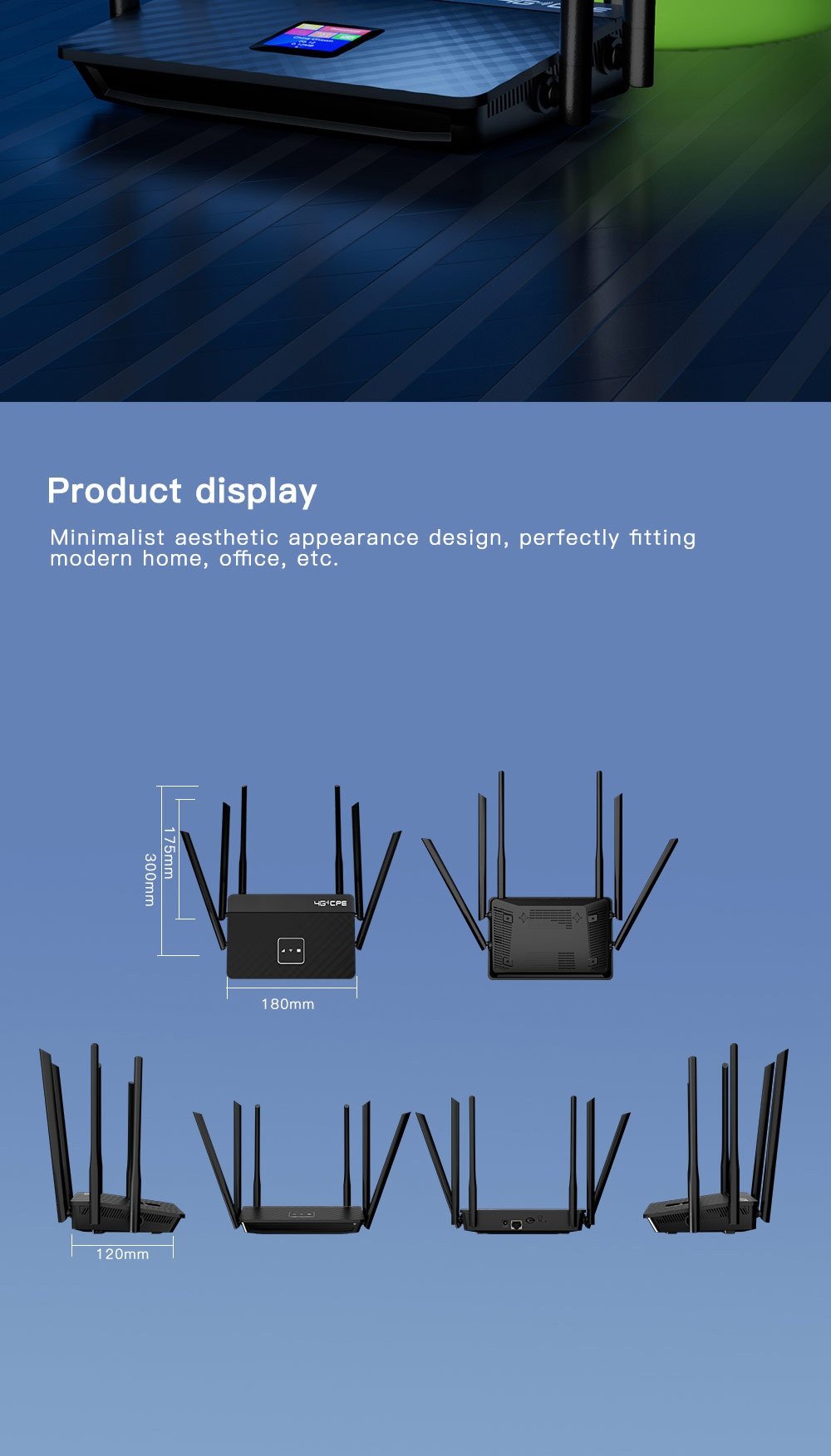 CPF914 4G LTE Wireless Router with 5200mAh Battery, 6 High-Gain Antennas, SIM Card Slot, Portable & Desktop CPE Gateway