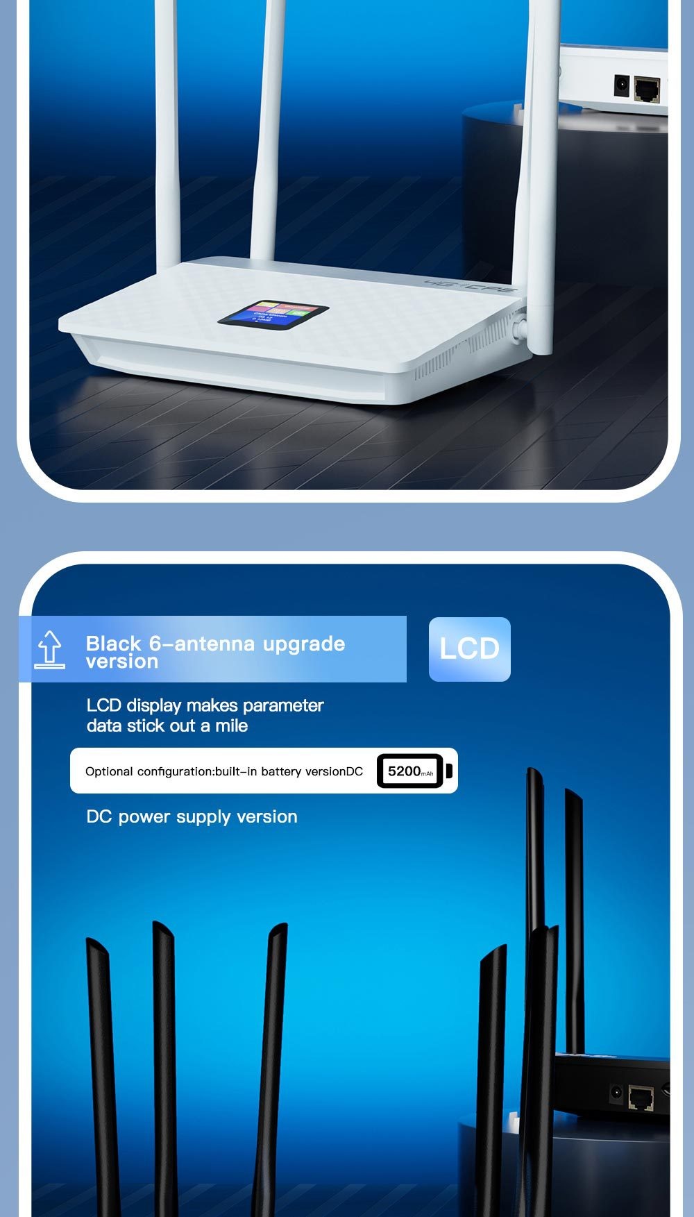CPF914 4G LTE Wireless Router with 5200mAh Battery, 6 High-Gain Antennas, SIM Card Slot, Portable & Desktop CPE Gateway