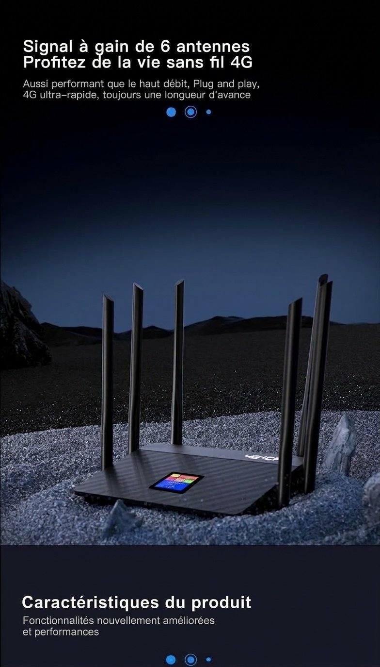 Routeur sans fil 4G LTE CPF914 avec batterie de 5200 mAh, 6 antennes à gain élevé, emplacement pour carte SIM, passerelle CPE portable et de bureau