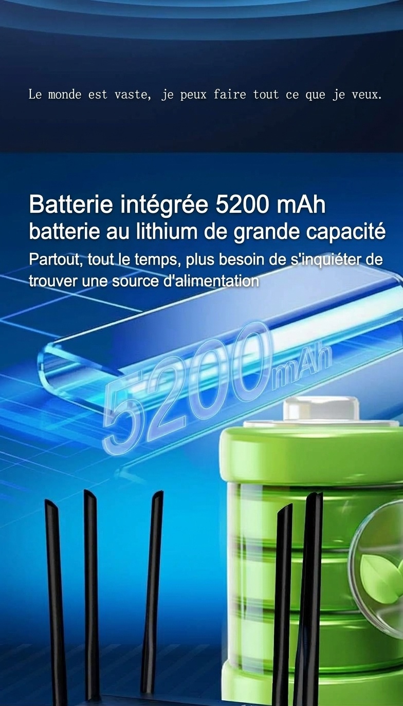 Routeur sans fil 4G LTE CPF914 avec batterie de 5200 mAh, 6 antennes à gain élevé, emplacement pour carte SIM, passerelle CPE portable et de bureau
