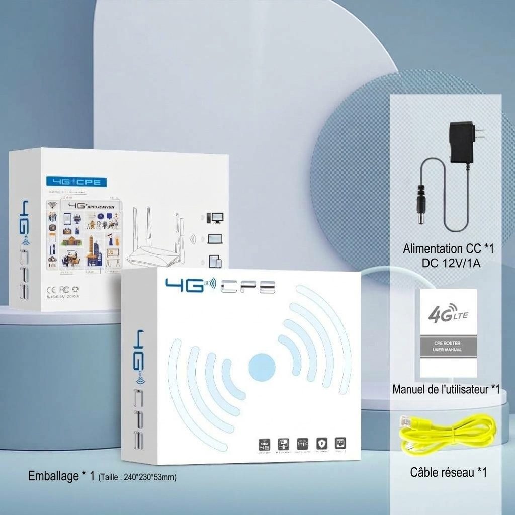 Routeur sans fil 4G LTE CPF914 avec batterie de 5200 mAh, 6 antennes à gain élevé, emplacement pour carte SIM, passerelle CPE portable et de bureau