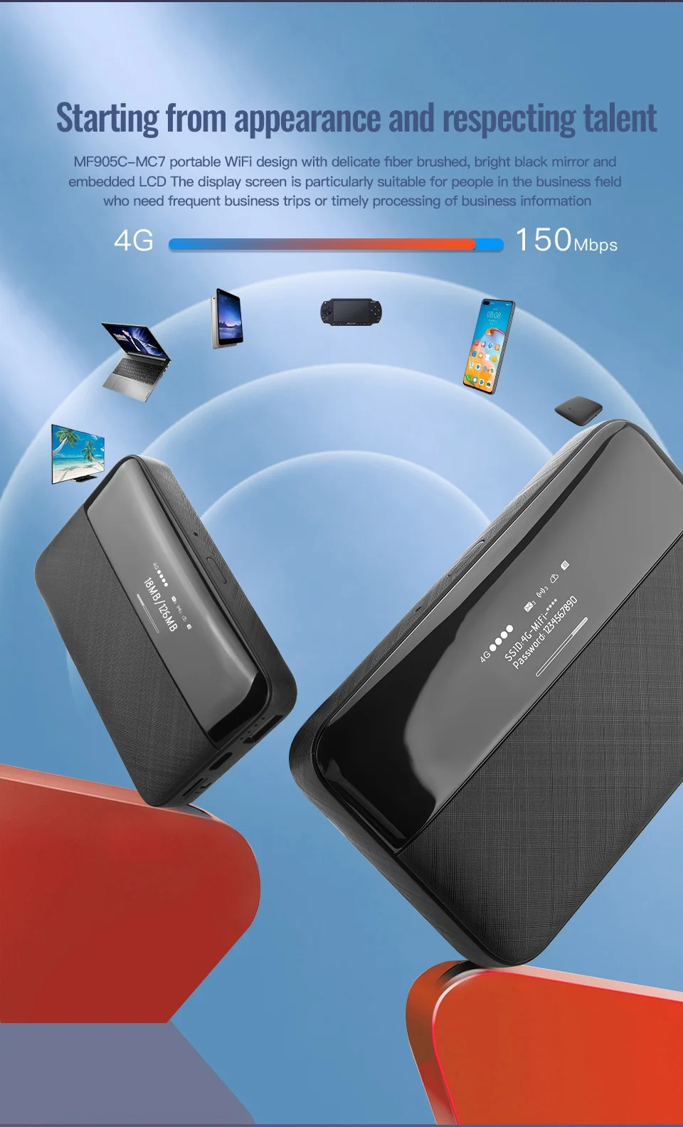 MC7 2-in-1 Portable 4G LTE WiFi Hotspot Router & 6000mAh Power Bank, 150Mbps Mobile MiFi with SIM Card Slot for 10+ Devices