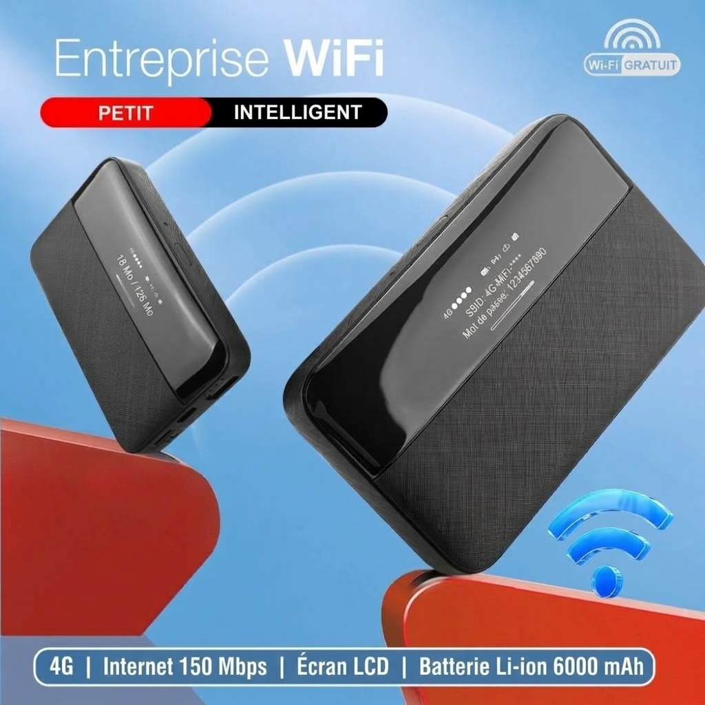Routeur Wi-Fi portable 4G LTE MC7 2-en-1 et batterie externe 6000 mAh, MiFi mobile 150 Mbps avec emplacement pour carte SIM pour plus de 10 appareils