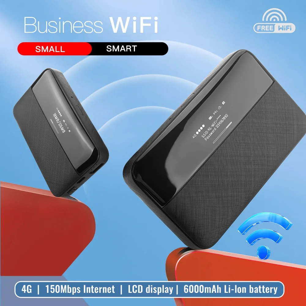 Routeur Wi-Fi portable 4G LTE MC7 2-en-1 et batterie externe 6000 mAh, MiFi mobile 150 Mbps avec emplacement pour carte SIM pour plus de 10 appareils