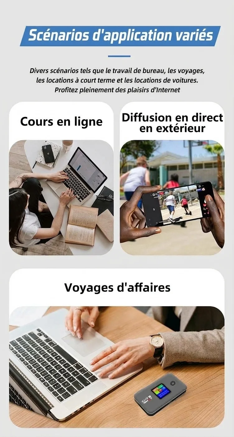 Routeur Wi-Fi mobile portable 4G LTE M60 Cat7, haut débit 300 Mbps, batterie 3000 mAh, déverrouillé, format de poche, avec emplacement pour carte SIM