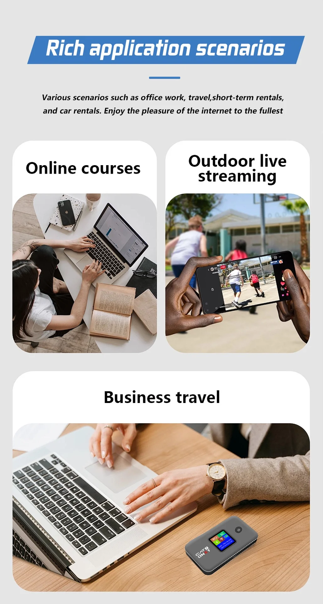 M60 Cat7 Portable 4G LTE Mobile WiFi Hotspot Router, 300Mbps High Speed, 3000mAh Battery, Unlocked Pocket Travel MiFi with SIM Card Slot