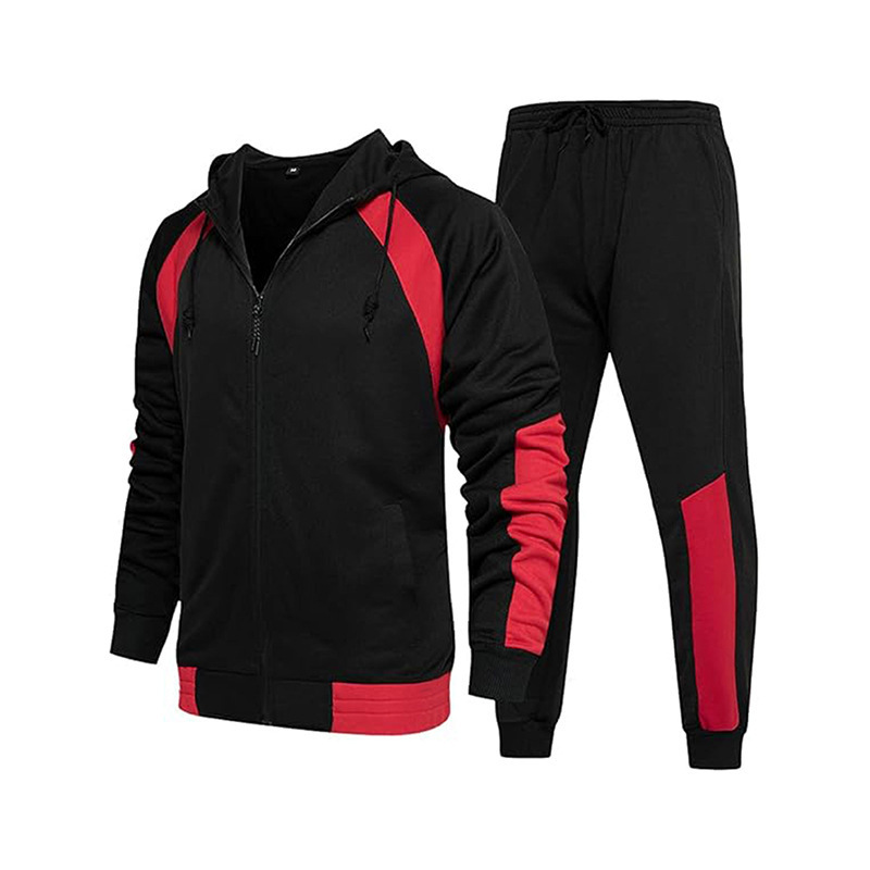 Completo da uomo composto da felpa con cappuccio e pantaloni della tuta a blocchi di colore - Abbigliamento sportivo casual NDF-00010
