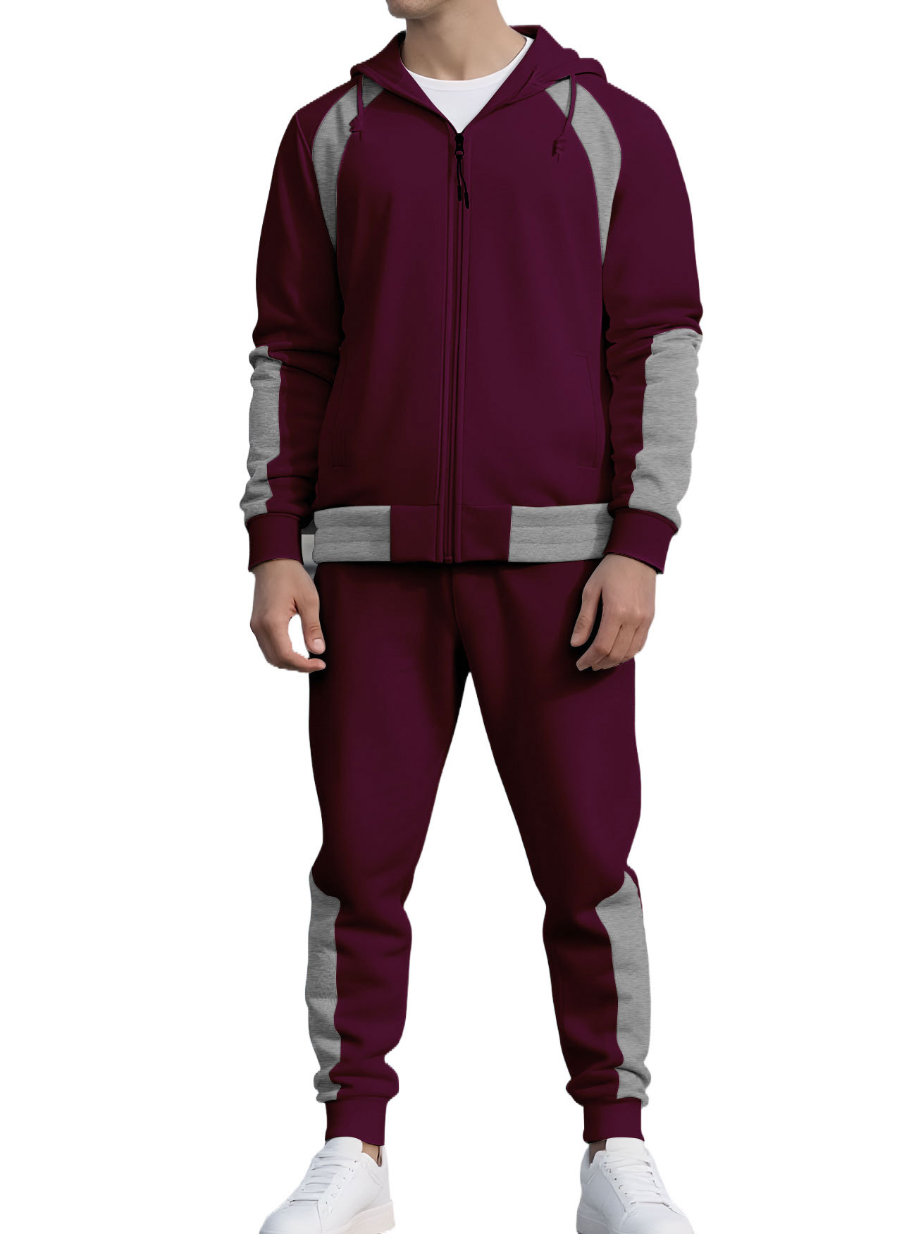 Completo da uomo composto da felpa con cappuccio e pantaloni della tuta a blocchi di colore - Abbigliamento sportivo casual NDF-00010