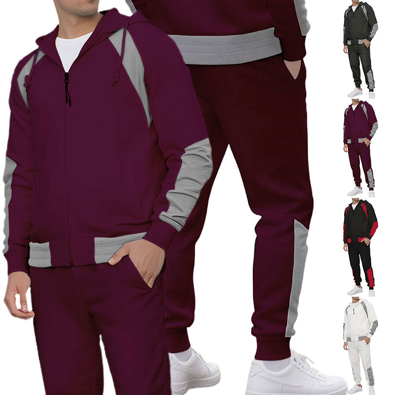 Completo da uomo composto da felpa con cappuccio e pantaloni della tuta a blocchi di colore - Abbigliamento sportivo casual NDF-00010