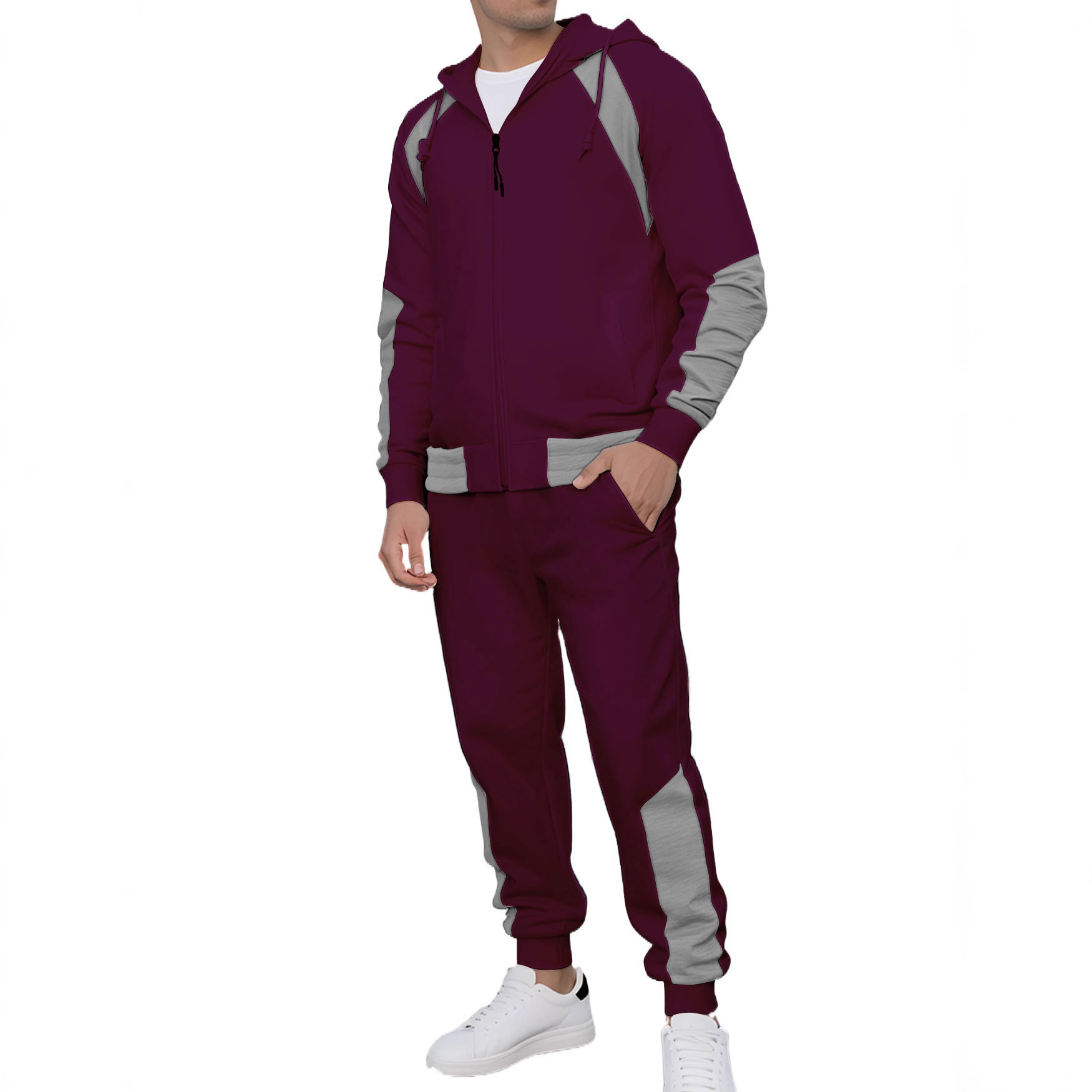 Completo da uomo composto da felpa con cappuccio e pantaloni della tuta a blocchi di colore - Abbigliamento sportivo casual NDF-00010