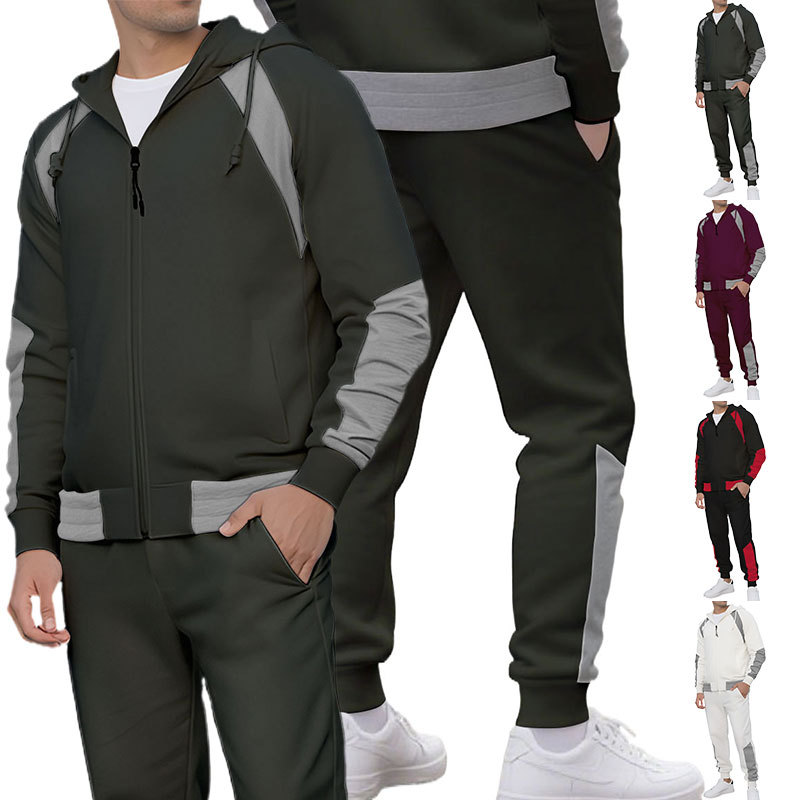 Completo da uomo composto da felpa con cappuccio e pantaloni della tuta a blocchi di colore - Abbigliamento sportivo casual NDF-00010