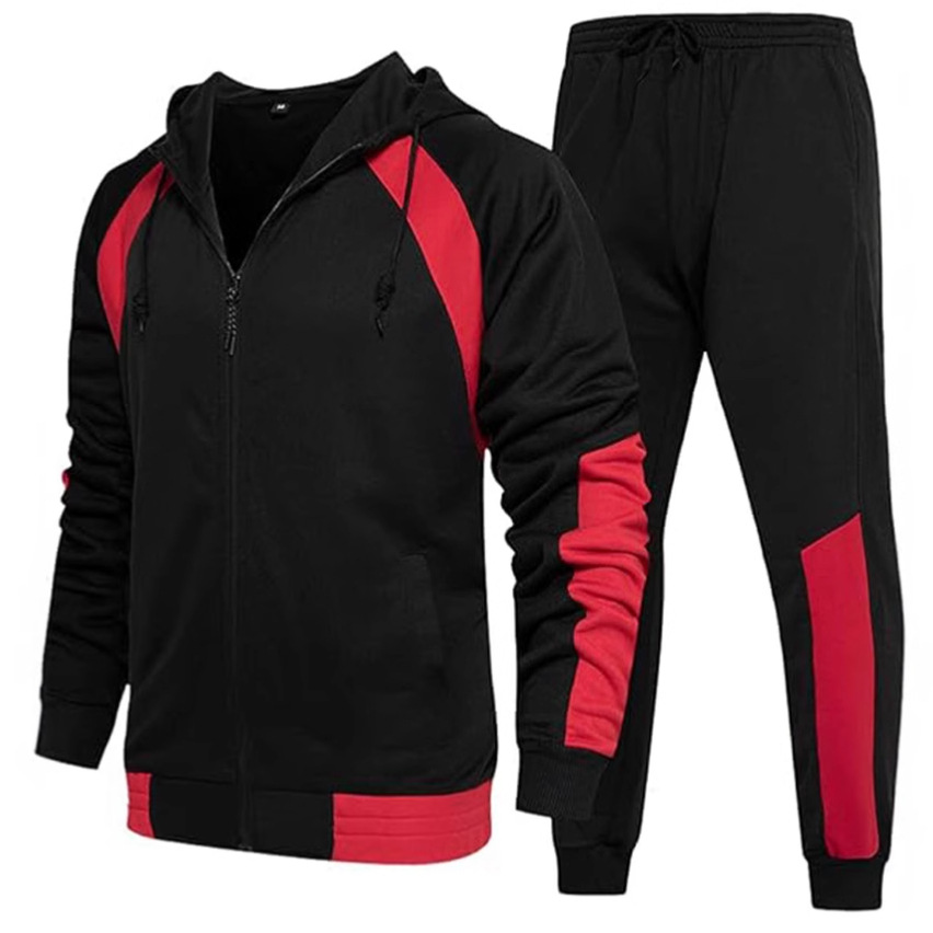 Completo da uomo composto da felpa con cappuccio e pantaloni della tuta a blocchi di colore - Abbigliamento sportivo casual NDF-00010