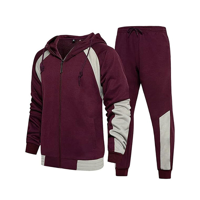 Completo da uomo composto da felpa con cappuccio e pantaloni della tuta a blocchi di colore - Abbigliamento sportivo casual NDF-00010